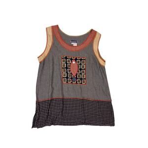 90s Vintage Boho Patchwork Fish Tank Top | Rayon Festival Tank | Women’s Large